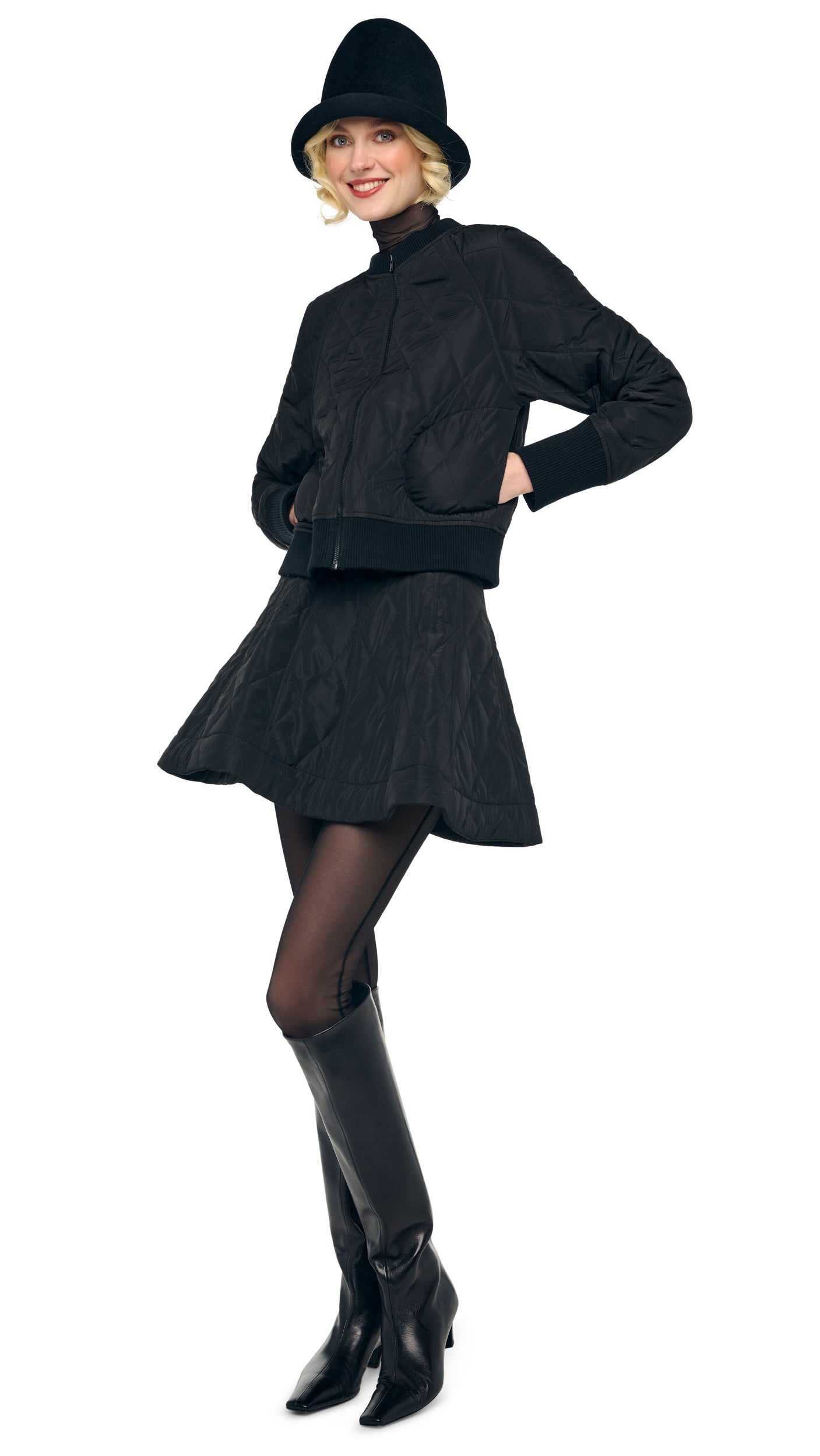 Norma Kamali QUILTED SHORT BOMBER JACKET