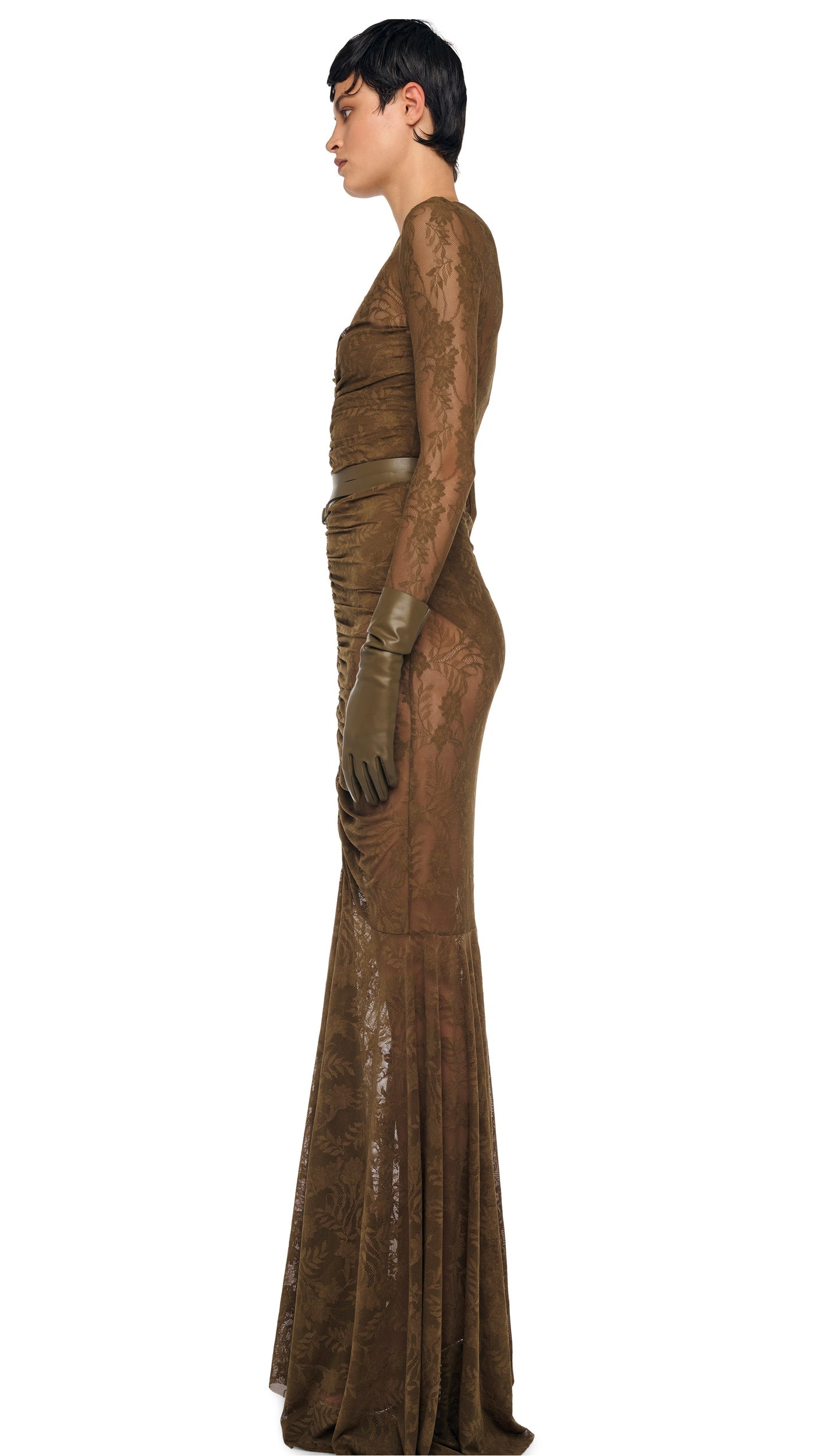 Norma Kamali V NECK SHIRRED FRONT FISHTAIL GOWN