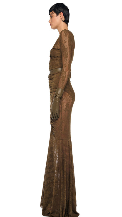 Norma Kamali V NECK SHIRRED FRONT FISHTAIL GOWN