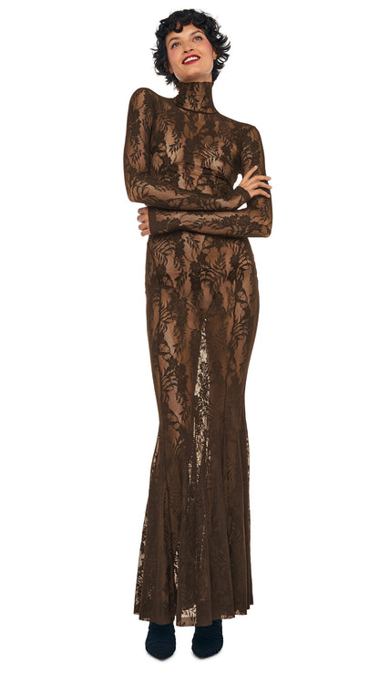 Norma Kamali LONG SLEEVE TURTLE FISHTAIL GOWN