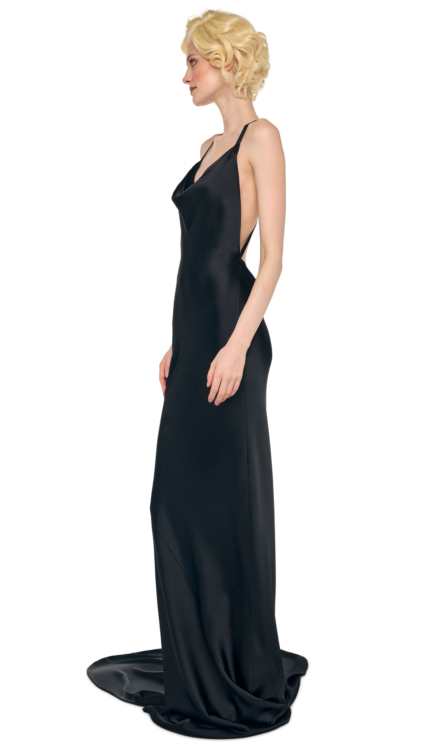 Norma Kamali CROSS BACK BIAS GOWN W/ TRAIN