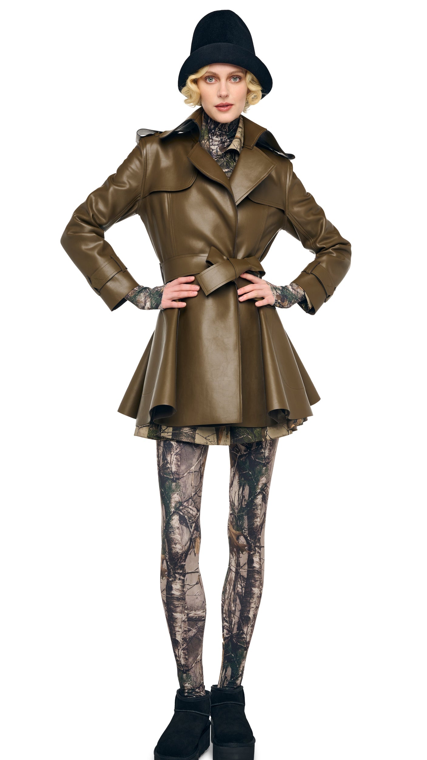 Norma Kamali DOUBLE BREASTED TRENCH FLARED MINI DRESS