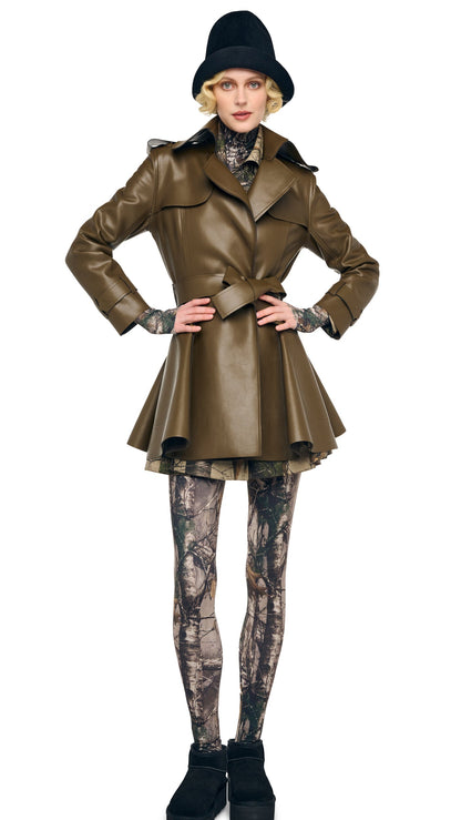 Norma Kamali DOUBLE BREASTED TRENCH FLARED MINI DRESS
