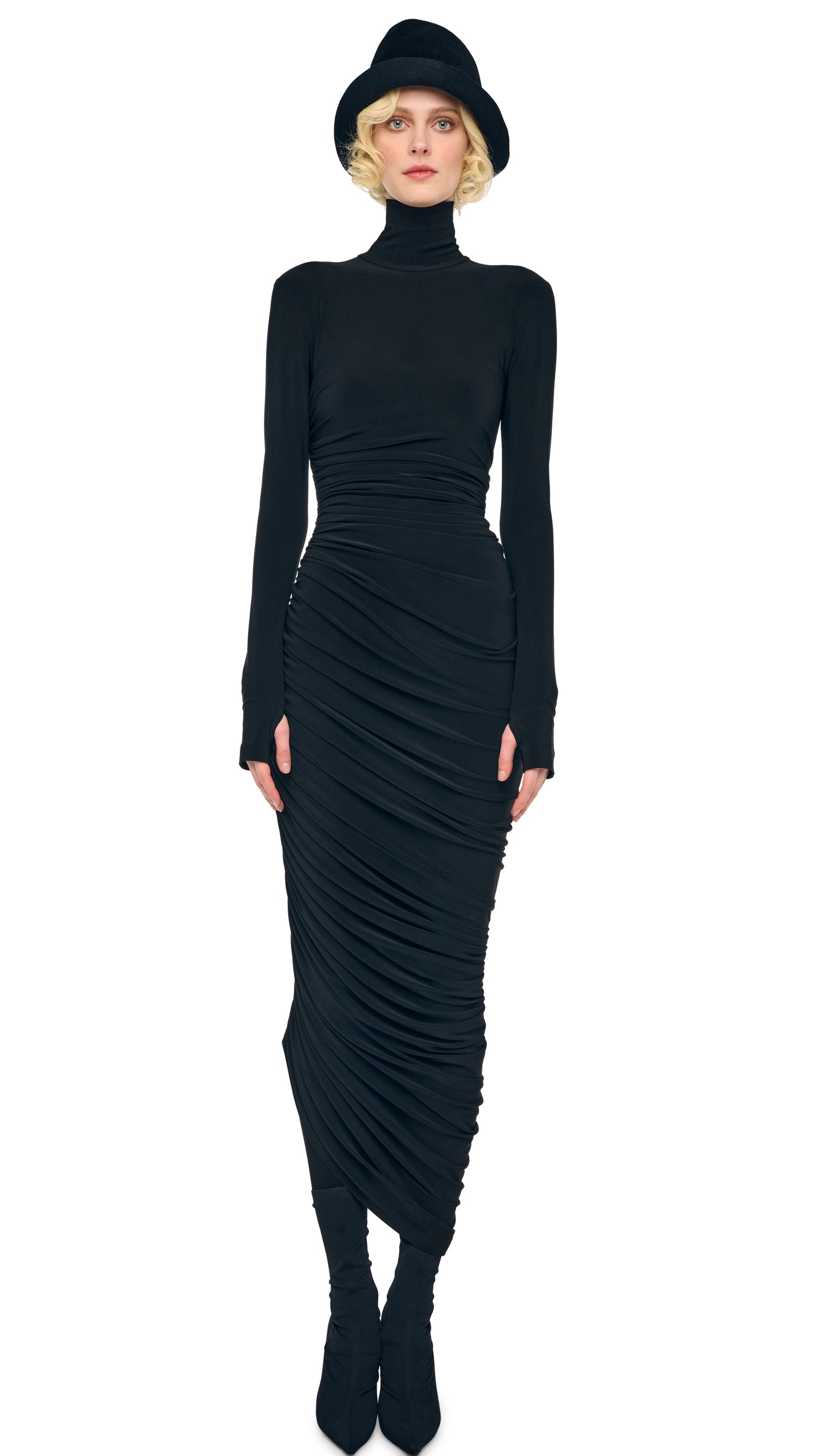 Norma Kamali LS TURTLENECK STRAPLESS DIANA GOWN W/ CATSUIT