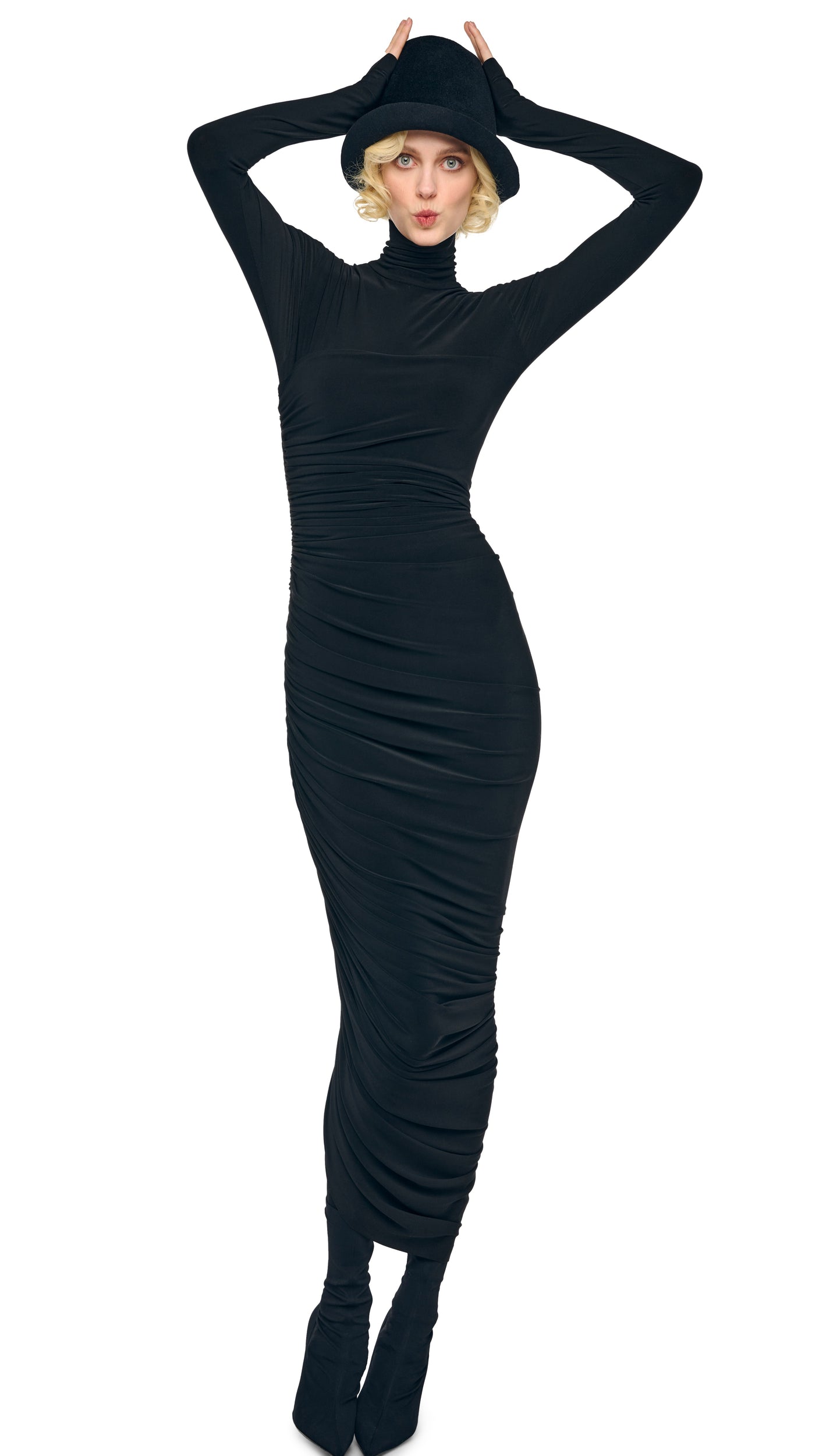 Norma Kamali LS TURTLENECK STRAPLESS DIANA GOWN W/ CATSUIT