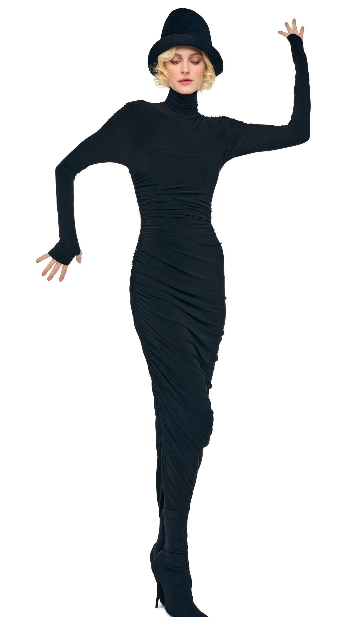 Norma Kamali LS TURTLENECK STRAPLESS DIANA GOWN W/ CATSUIT