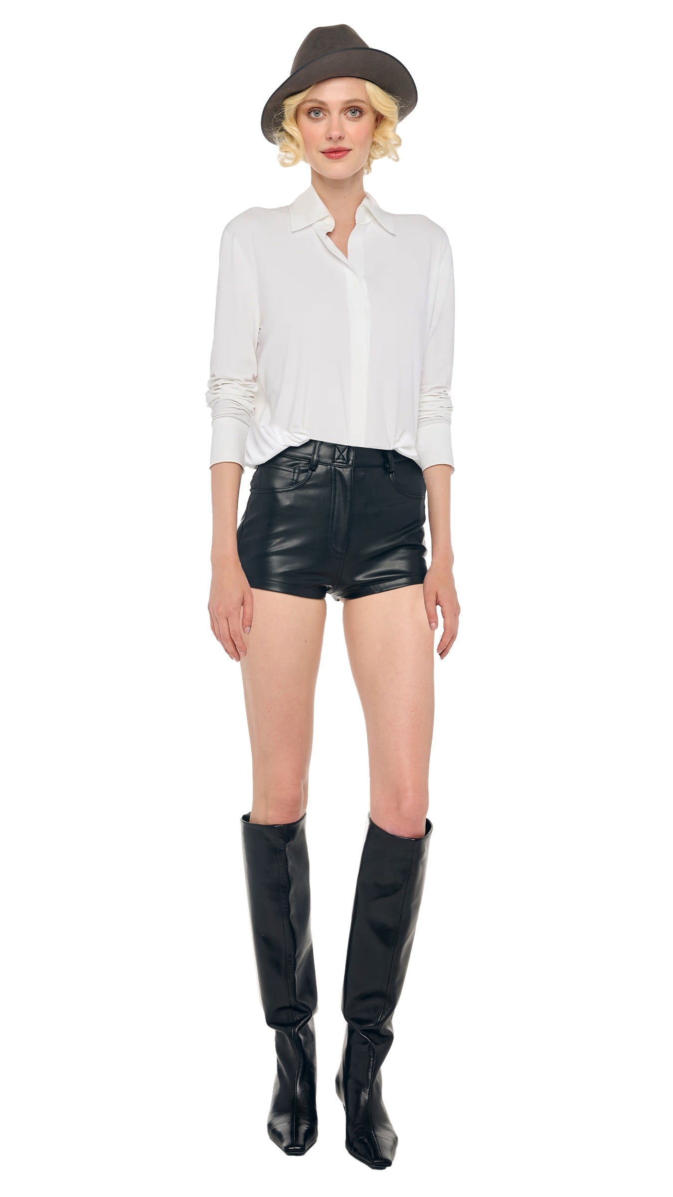Norma Kamali NK SHIRT BODYSUIT W/ COLLAR STAND