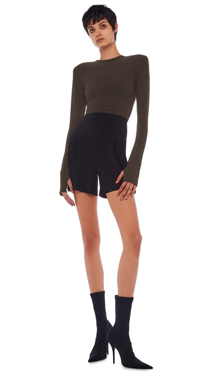 Norma Kamali SHOULDER PAD LONG SLEEVE CREW TOP