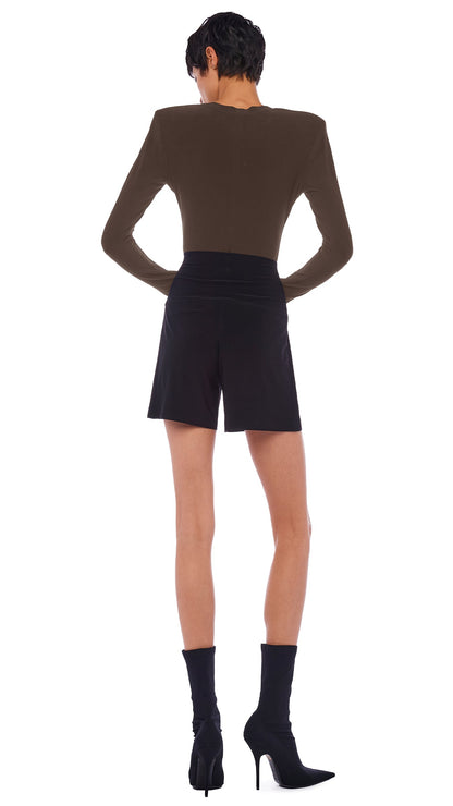 Norma Kamali SHOULDER PAD LONG SLEEVE CREW TOP