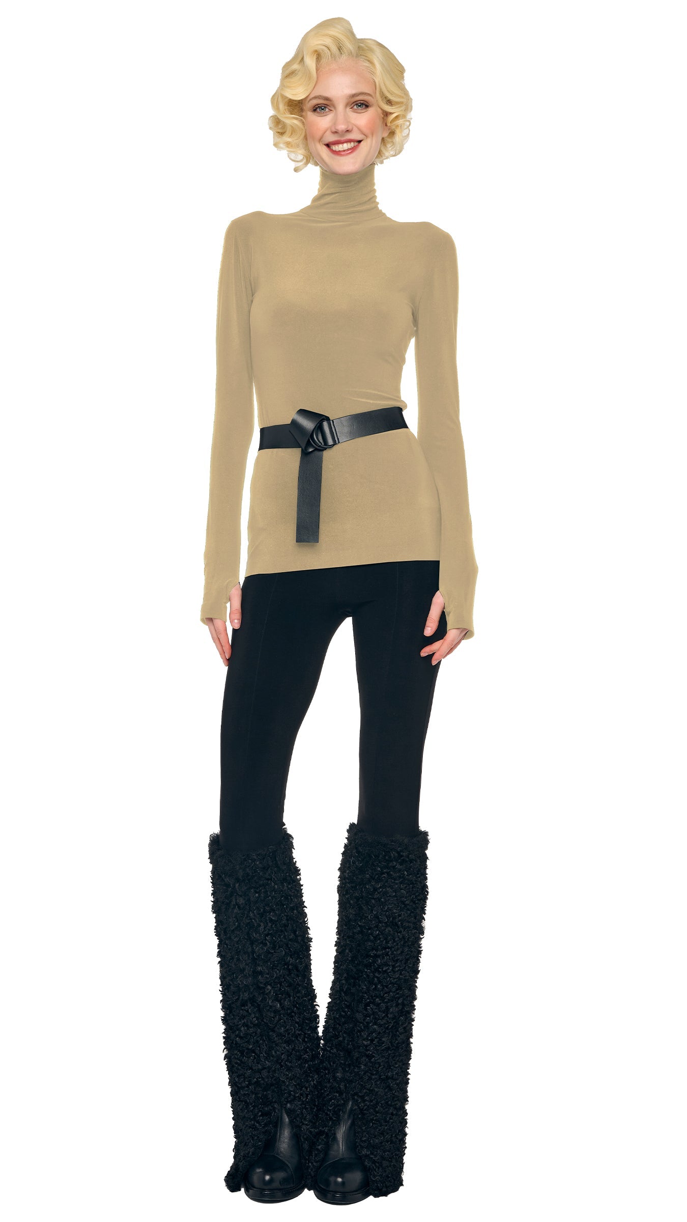 Norma Kamali SLIM FIT LONG SLEEVE TURTLE TOP