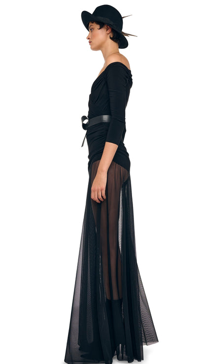 Norma Kamali OFF SHOULDER SWEETHEART COMBO FLARED GOWN