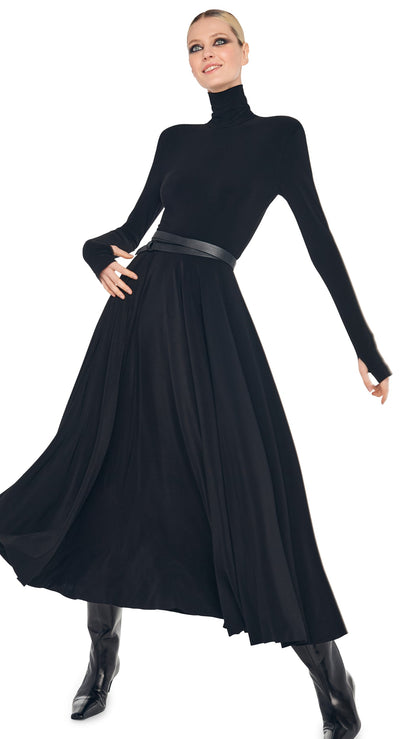 Norma Kamali LS SHOULDER PAD TURTLE FLARED DRESS
