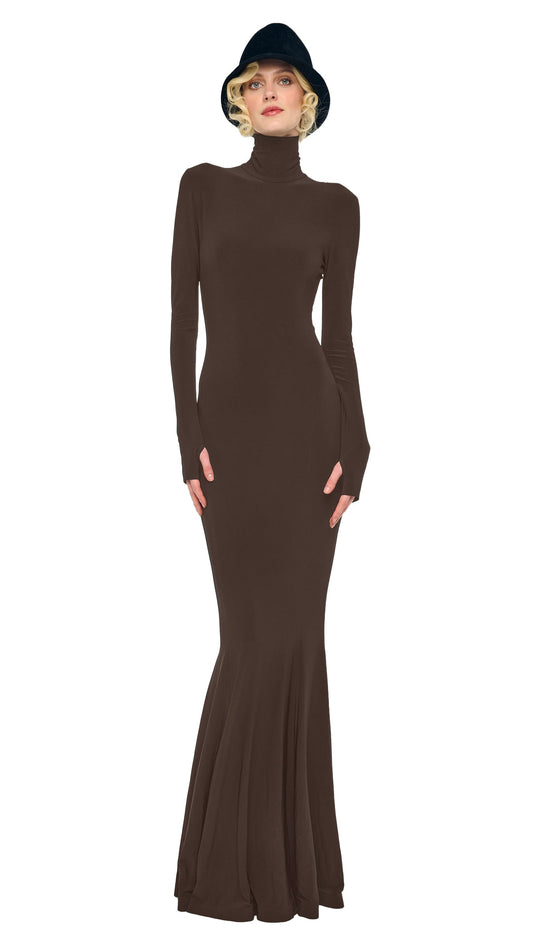 Norma Kamali LONG SLEEVE TURTLE FISHTAIL GOWN